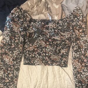 Lulu's Black Floral Blouse